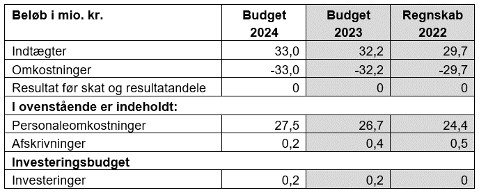 Tabel med oversigt over Favrskov Forsynings budget 2024